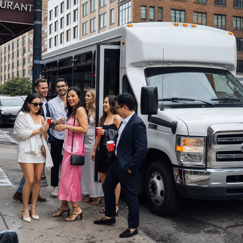Black Mercedes Sprinter van staged for an Brooklyn Bachelor & Bachelorette Transportation group