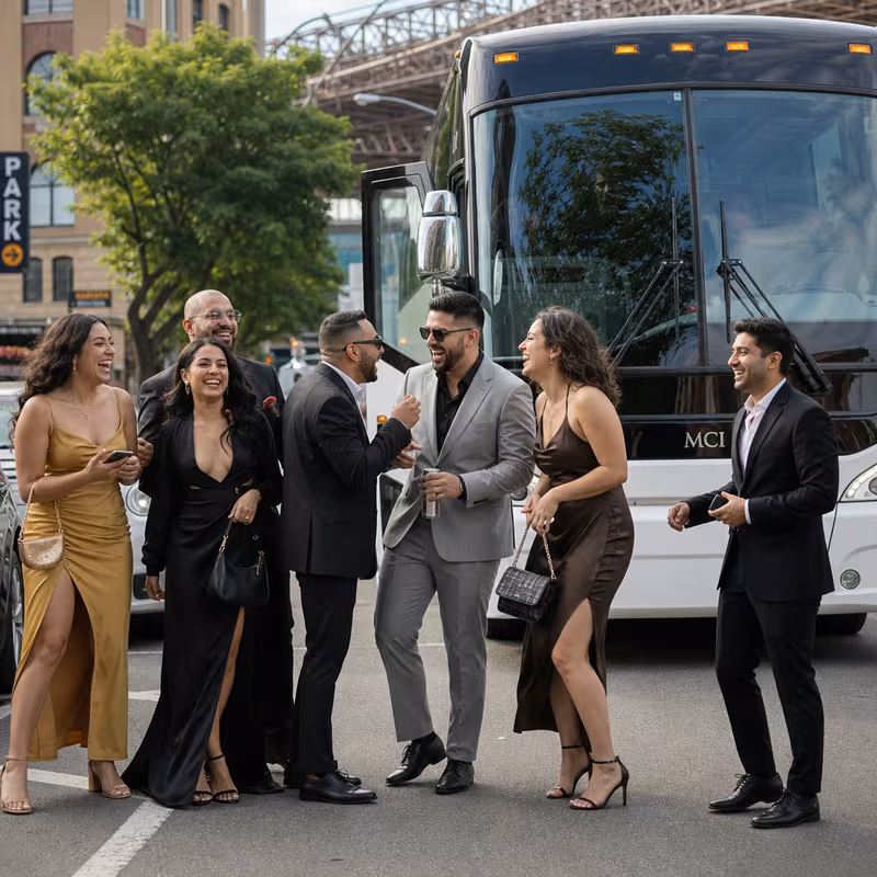 Passengers loading luggage while boarding an Brooklyn group shuttle