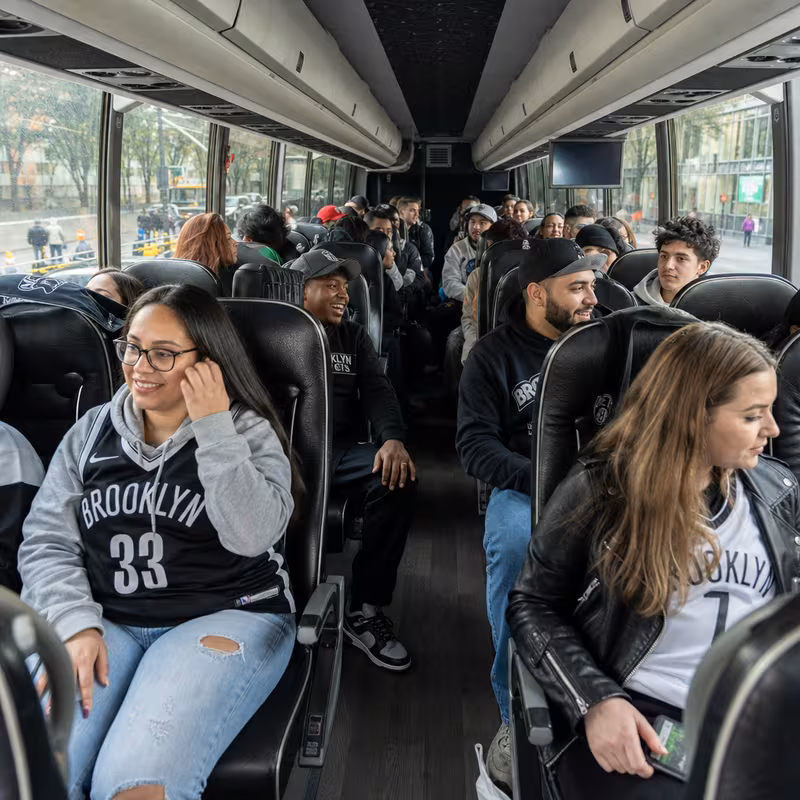Passenger seating aboard a Brooklyn party bus rental