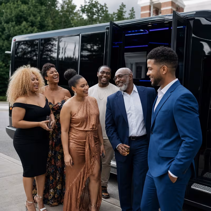 Passengers loading luggage while boarding an Brooklyn group shuttle