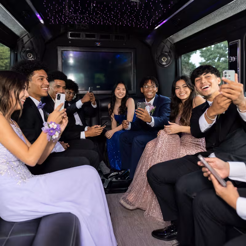 Black Mercedes Sprinter van staged for an Brooklyn Prom & Homecoming Transportation group